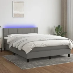 vidaXL Sängar>Ramsäng med madrass & LED mörkgrå 140x200 cm tyg
