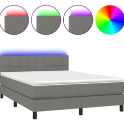 vidaXL Sängar>Ramsäng med madrass & LED mörkgrå 140x200 cm tyg
