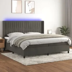 vidaXL Sängar>Ramsäng med madrass & LED mörkgrå 200x200 cm sammet