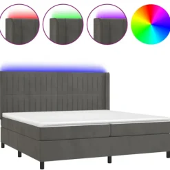 vidaXL Sängar>Ramsäng med madrass & LED mörkgrå 200x200 cm sammet
