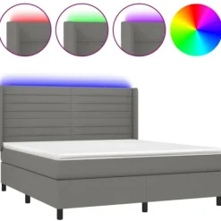 vidaXL Sängar>Ramsäng med madrass & LED mörkgrå 180x200 cm tyg