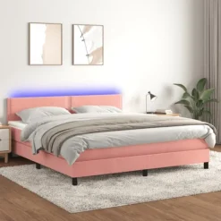 vidaXL Sängar>Ramsäng med madrass & LED rosa 180x200 cm sammet