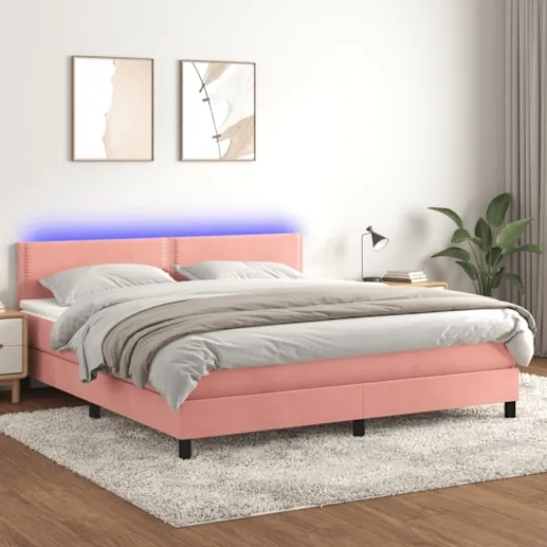 vidaXL Sängar>Ramsäng med madrass & LED rosa 180x200 cm sammet