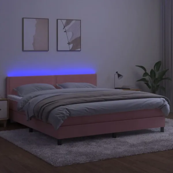 vidaXL Sängar>Ramsäng med madrass & LED rosa 180x200 cm sammet