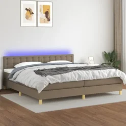 vidaXL Sängar>Ramsäng med madrass & LED taupe 200x200 cm tyg