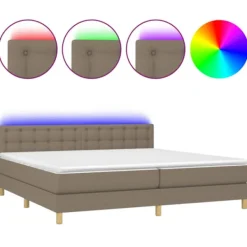 vidaXL Sängar>Ramsäng med madrass & LED taupe 200x200 cm tyg
