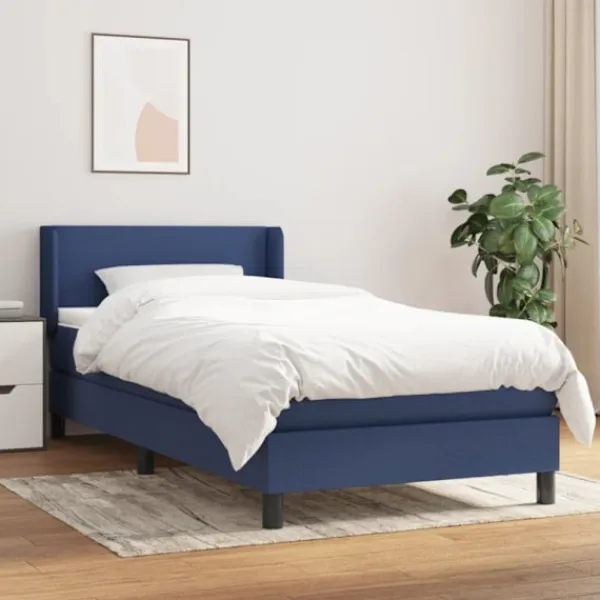 vidaXL Sängar>Ramsäng med madrass blå 90x200 cm tyg