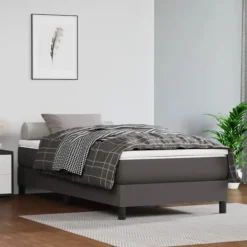 vidaXL Sängar>Ramsäng med madrass grå 90x200 cm konstläder