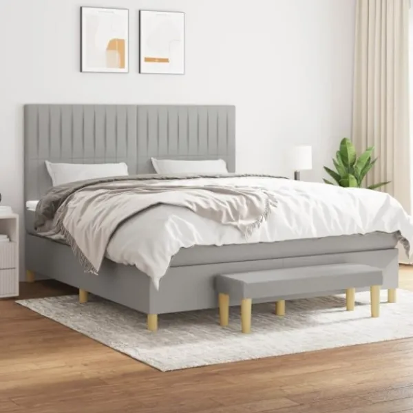 vidaXL Sängar>Ramsäng med madrass ljusgrå 160x200 cm tyg
