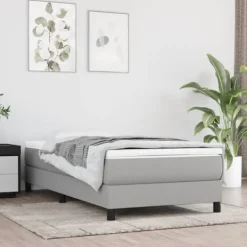 vidaXL Sängar>Ramsäng med madrass ljusgrå 90x190 cm tyg