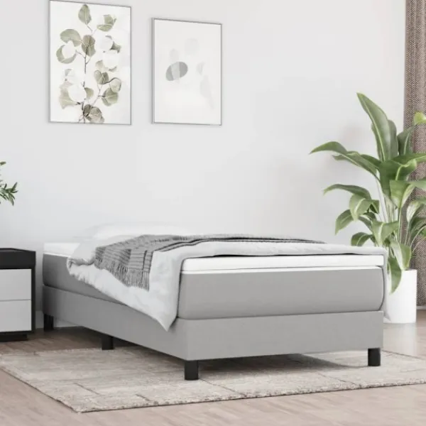 vidaXL Sängar>Ramsäng med madrass ljusgrå 90x190 cm tyg