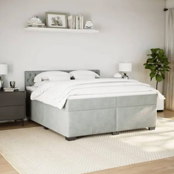 vidaXL Sängar>Ramsäng med madrass ljusgrå 200x200 cm sammet