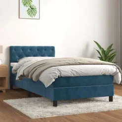 vidaXL Sängar>Ramsäng med madrass mörkblå 80x200 cm sammet