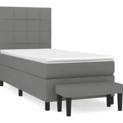 vidaXL Sängar>Ramsäng med madrass mörkgrå 90x200 cm tyg