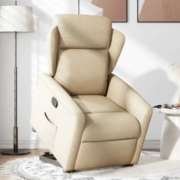vidaXL Fåtöljer>Reclinerfåtölj med uppresningshjälp gräddvit tyg