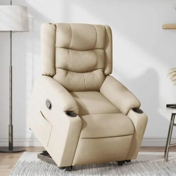 vidaXL Fåtöljer>Reclinerfåtölj med uppresningshjälp gräddvit tyg
