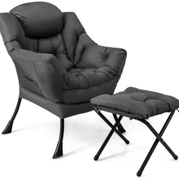 COSTWAY Fåtöljer>Relax Fåtölj med hopfällbart fotstöd - - - Inomhus utomhus