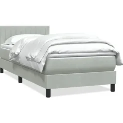 vidaXL Sängar>Resårsäng med madrass ljusgrå 90x220 cm sammet