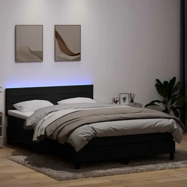 vidaXL Sängar>Resårsäng med madrass och LED svart 160x220 cm sammet