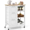 Northix Köksö>Rolling Kitchen Island Cart med 2-lagers förvaring, vit