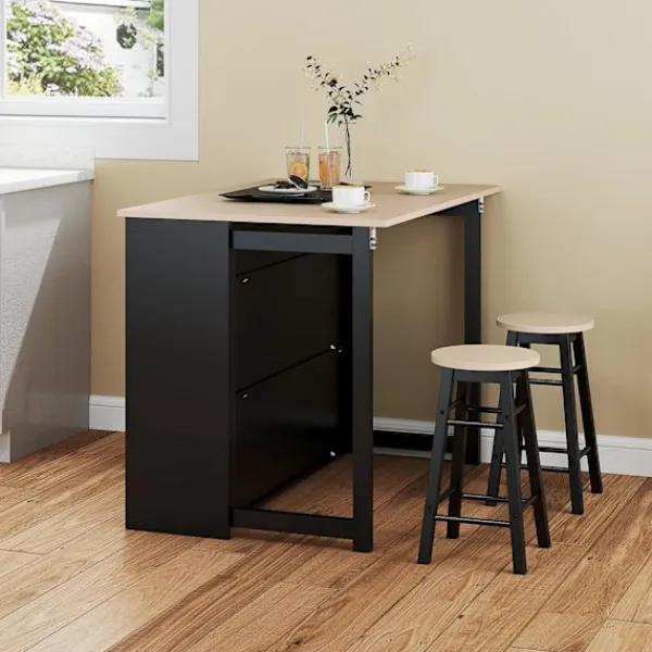 Rootz Living Köksö>Rootz 3 Piece Barset - Bar Table Set - Foldbar matuppsättning - 6 förvaringsfack - 116x70x89,5 cm