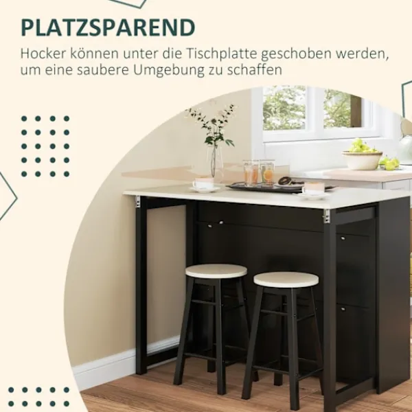 Rootz Living Köksö>Rootz 3 Piece Barset - Bar Table Set - Foldbar matuppsättning - 6 förvaringsfack - 116x70x89,5 cm