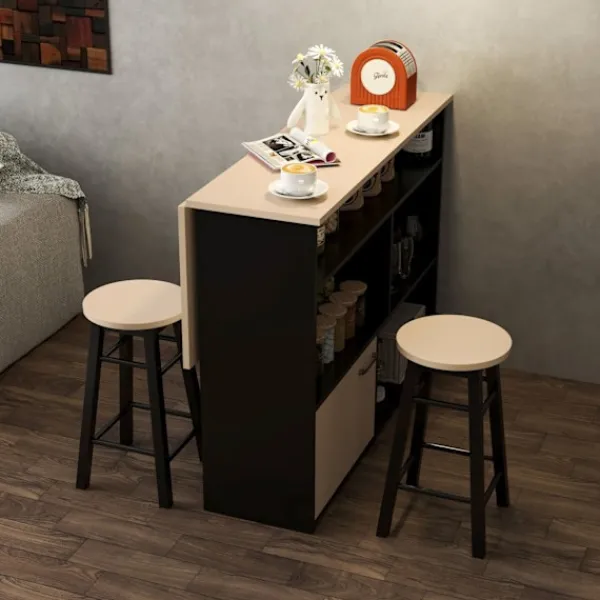 Rootz Living Köksö>Rootz 3 Piece Barset - Bar Table Set - Foldbar matuppsättning - 6 förvaringsfack - 116x70x89,5 cm