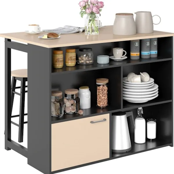 Rootz Living Köksö>Rootz 3 Piece Barset - Bar Table Set - Foldbar matuppsättning - 6 förvaringsfack - 116x70x89,5 cm