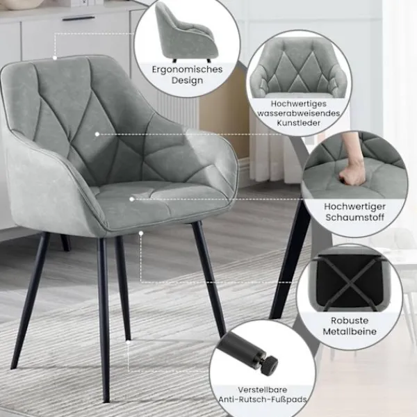 Rootz Living Stolar>Rootz 2 set matsalstolar - ergonomiska fåtöljer - köksitt - komfort med vintage läder - metallben gråa - 56x83.5x53cm