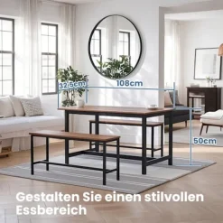Rootz Living Matgrupper>Rootz 2 -stycken matbänkuppsättning - Köksbänkar - Matsalsbänkar - Robust järnram - 108 cm x 32,5 cm x 50 cm