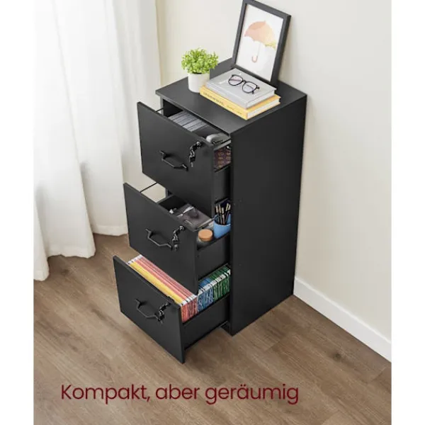 Rootz Living Kontorsmöbler>Rootz Arkivskåp - Bläck Svart - Spånskiva - 40 cm x 41 cm x 103 cm - 23 kg - Kontorsförvaring - 50 kg Kapacitet