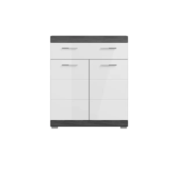 Rootz Living Byråer>Rootz Badrumsmöbler - breda byrå - modern fåfänga - vit högglans - rökt silver - 74 cm x 88 cm x 31 cm