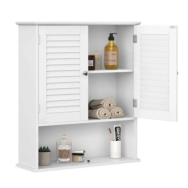 Rootz Living Skåp>Rootz badrumsskåp - Förvaringsskåp - Hygienarrangör - Vit MDF - 60 cm x 20 cm x 70 cm - Öppet fack - Justerbar hylla - Förkromade knoppar