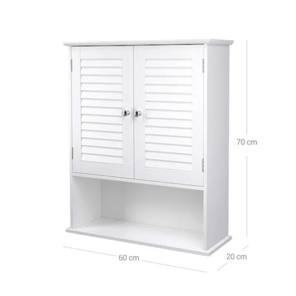 Rootz Living Skåp>Rootz badrumsskåp - Förvaringsskåp - Hygienarrangör - Vit MDF - 60 cm x 20 cm x 70 cm - Öppet fack - Justerbar hylla - Förkromade knoppar