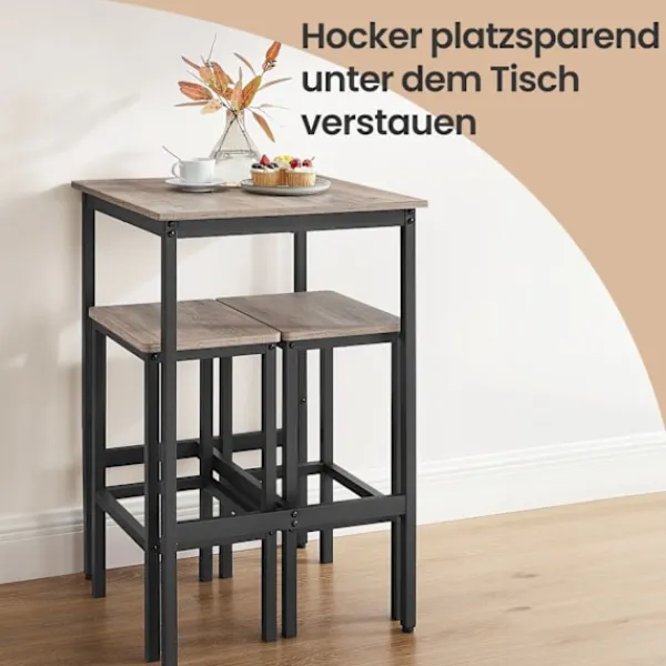 Rootz Living Matgrupper>Rootz Bar Table Set - Matbord - Högt toppbord - Space -Saving Design - 60 cm x 60 cm x 90 cm, avföring 30 cm x 40 cm x 65 cm