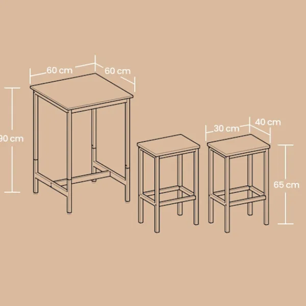 Rootz Living Matgrupper>Rootz Bar Table Set - Matbord - Högt toppbord - Space -Saving Design - 60 cm x 60 cm x 90 cm, avföring 30 cm x 40 cm x 65 cm