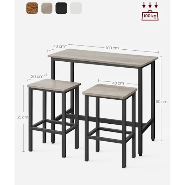 Rootz Living Matgrupper>Rootz Barbord med Barstolsset - Mottle-Ink Svart - Spånskiva och stål - 100 cm x 40 cm x 90 cm - 40 cm x 30 cm x 65 cm - 20,2 kg - 100 kg Kapacitet