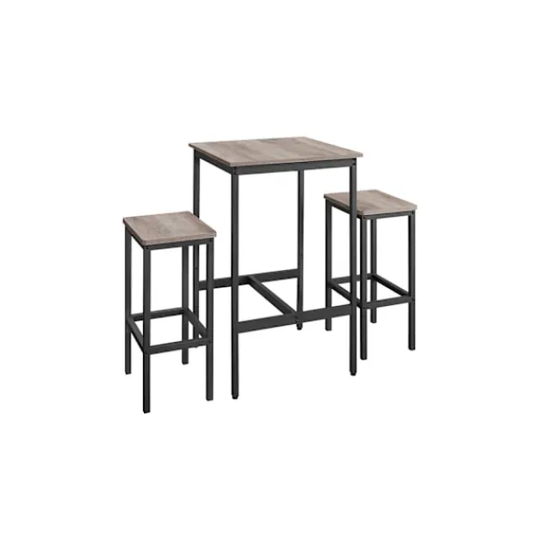 Rootz Living Matgrupper>Rootz barbordsset - Greige fläckigt bläck svart - spånskiva stål - bistro pallar - hög lastkapacitet - 60 cm x 60 cm x 90 cm