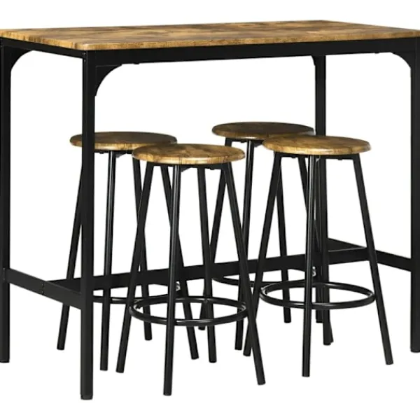 Rootz Living Matgrupper>Rootz Barbordsset - Industriell Design - 5 St.bordsset - 1 Barbord - 4 Barstolar - Sittgrupp - Köksbänk - Svart + Brun - 110L x 50W x 89,5H cm.