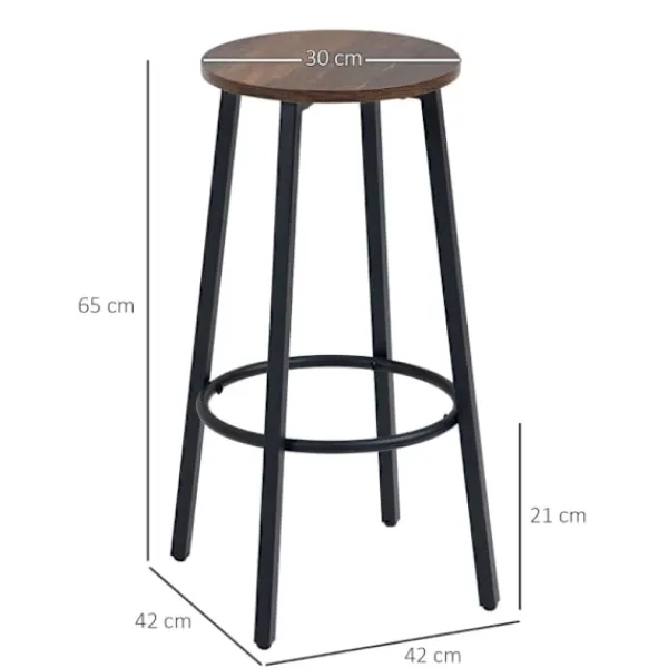 Rootz Living Stolar>Rootz Barstolar - Set med 2 köksfrukostpallar - Robust stålstomme - Industriella långa barstolar - 65 cm hög sits - Fotstöd - Rustik brun - 42 x 42 x | Fyndiq