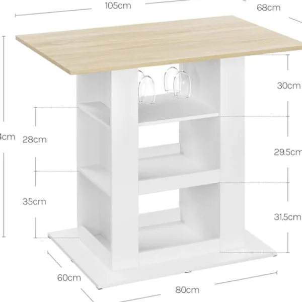 Rootz Living Matbord>Rootz Bart -bord med förvaring - Hemstångsbord - Multifunktionsbänk - 2 glashållare - 105 cm x 94 cm x 68 cm - brun, vit