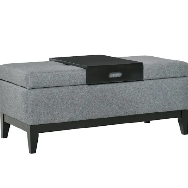 Rootz Living Kistor & Koffertar>Rootz Bänk - Bänk - Vardagsrum - Sovrum - Entré - Linneliknande polyester - Skum - Mörkgrå + Svart - 107 cm x 50 cm x 44 cm