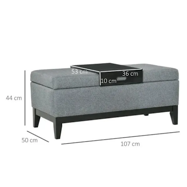 Rootz Living Kistor & Koffertar>Rootz Bänk - Bänk - Vardagsrum - Sovrum - Entré - Linneliknande polyester - Skum - Mörkgrå + Svart - 107 cm x 50 cm x 44 cm