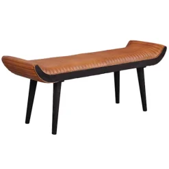 Rootz Living Balkongmöbler>Rootz bänk äkta läder - massiv trä bänk brun 125x51x38 cm modern - Design stoppad bänk hall Läder bänk säng bänk 2 personer - Hall bänk modern
