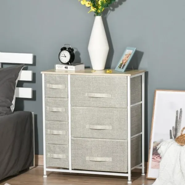 Rootz Living Byråer>Rootz byrå - Skänk - 7 lådor - Modern design - Spånskiva - Non-woven - Ljusgrå - 63,5 cm x 30 cm x 71 cm