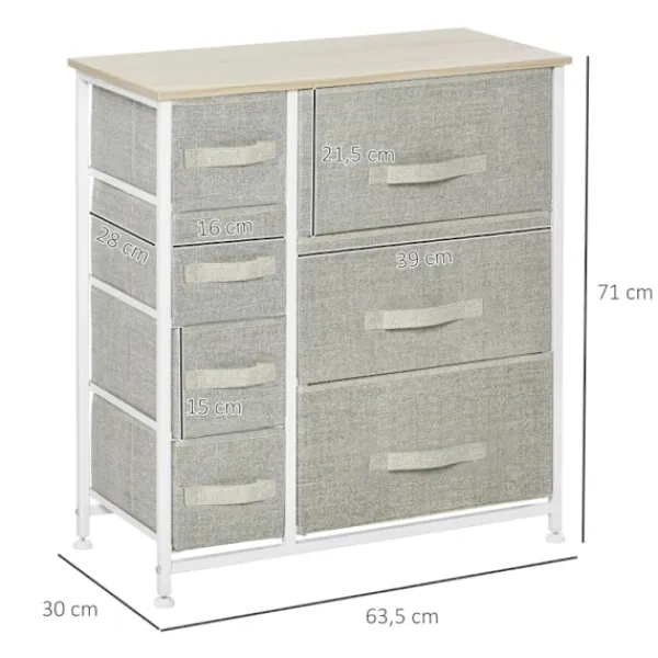Rootz Living Byråer>Rootz byrå - Skänk - 7 lådor - Modern design - Spånskiva - Non-woven - Ljusgrå - 63,5 cm x 30 cm x 71 cm