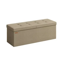 Rootz Living Kistor & Koffertar>Rootz Camel Brown Seat Chest - Förvaring Ottoman - Fotstöd - MDF-konstruktion - Imiterad linneklädsel - Skumstoppning - 38cm x 110cm x 38cm - 9,1kg - | Fyndiq
