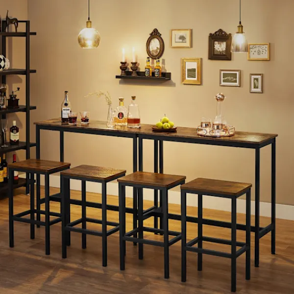 Rootz Living Matgrupper>Rootz 3-delad vintage brun-svart barbordsset - spånskiva stål - pubbord - bänkhöjd bord - köksbord - 100cm x 40cm x 90cm