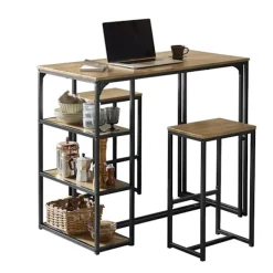 Rootz Living Matgrupper>Rootz 3-delade barbordsset - Barbord med 2 stolar - Matsalsset - MDF-bordsskiva med PVC - Metallram - Platsbesparande förvaringshyllor - Perfekt för k | Fyndiq