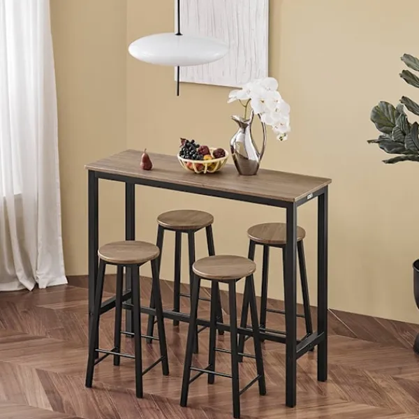 Rootz Living Matgrupper>Rootz 5-delade barbordsset - Köksmatsalskombination - Trädgårdsmöbler - MDF med PVC-skiva - Robust metallstomme - Hög lastkapacitet - 120 cm x 100 cm | Fyndiq